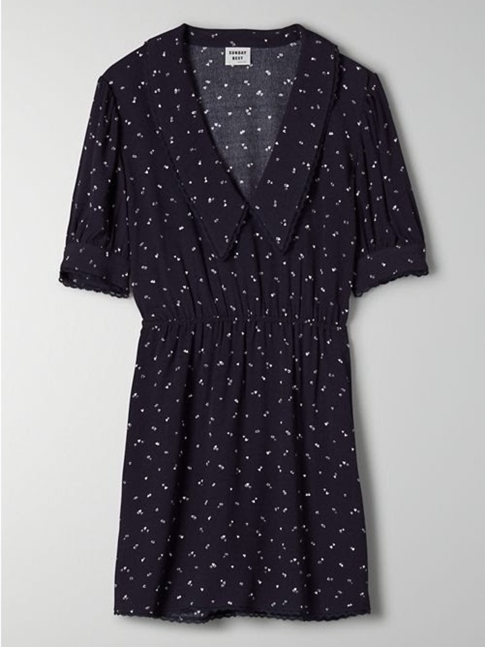 Aritzia Sunday Best - AKI Navy V-Neck Puff Sleeve Mini Dress